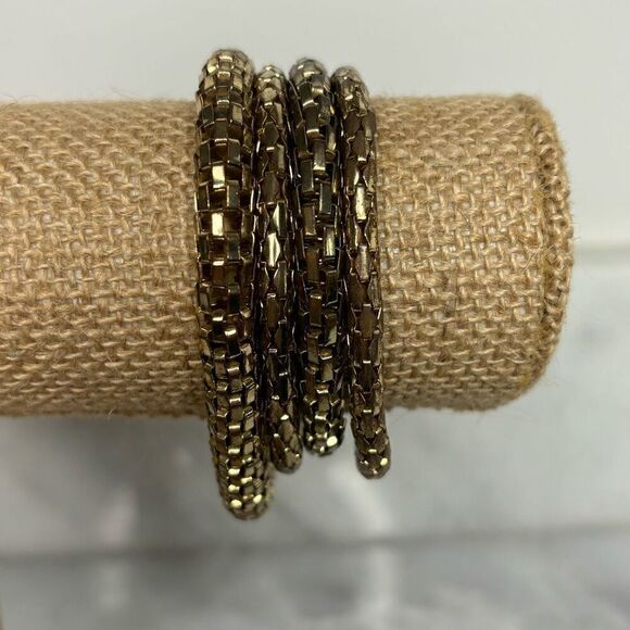 Set Of 4 Stack Metal Mesh Snake Chain Stretch Bracelet Gold-tone Multi Sizes - Picture 3 of 3